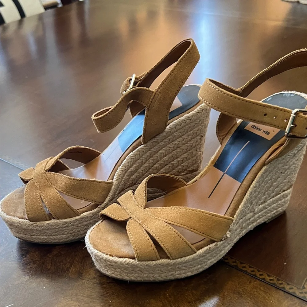 Dolce Vita Tan Suede Espadrille Wedge Sandals